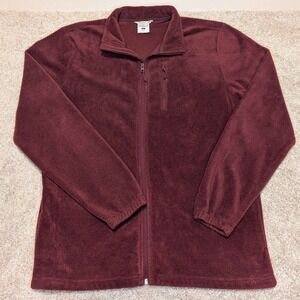 Magellan Outdoors Mens Large Burgundy Maroon Full Zip Fleece Jacket Chest Pocket